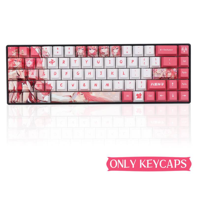 Set 132 Nút Bàn Phím Genshin Impact Yae Miko Keycap PBT Màu Hồng Trắng Cá Tính Mechanical Keyboard Dye Sub