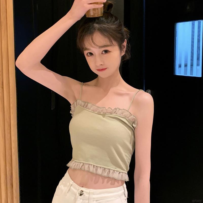 Áo Hai Dây Dáng Ôm Phối Bèo Xinh Xắn Kiểu Hàn Quốc