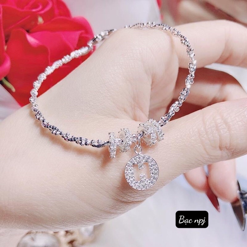 Lắc tết xoắn mix charm chữ , Vòng tay nữ Bạc Ta ⚡️ SIÊU HOT ⚡️ - Bạc Npj