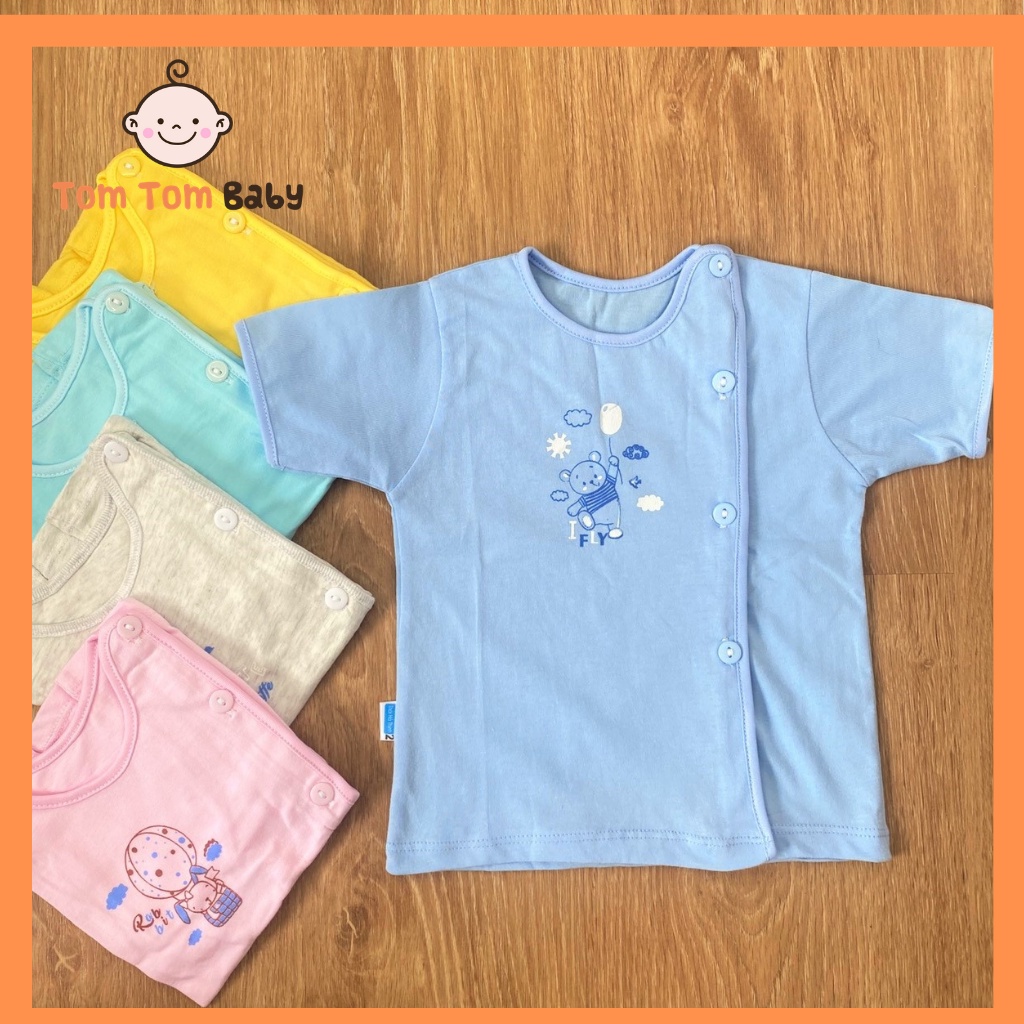 Bộ quần áo sơ sinh cotton Thái Hà Thịnh | Mẫu Tay Ngắn Màu Cài Nút Lêch | Size 1-3 cho bé sơ sinh -9kg