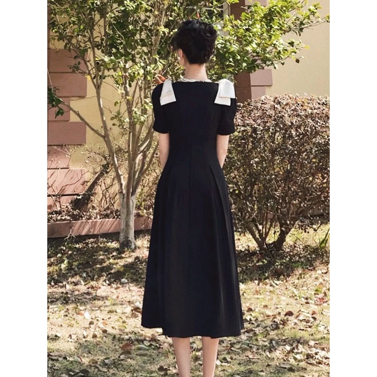 Đầm Đen Dáng Ôm Phong Cách Hepburn Kiểu Pháp Thời Trang Mùa Hè Cho Nữ
