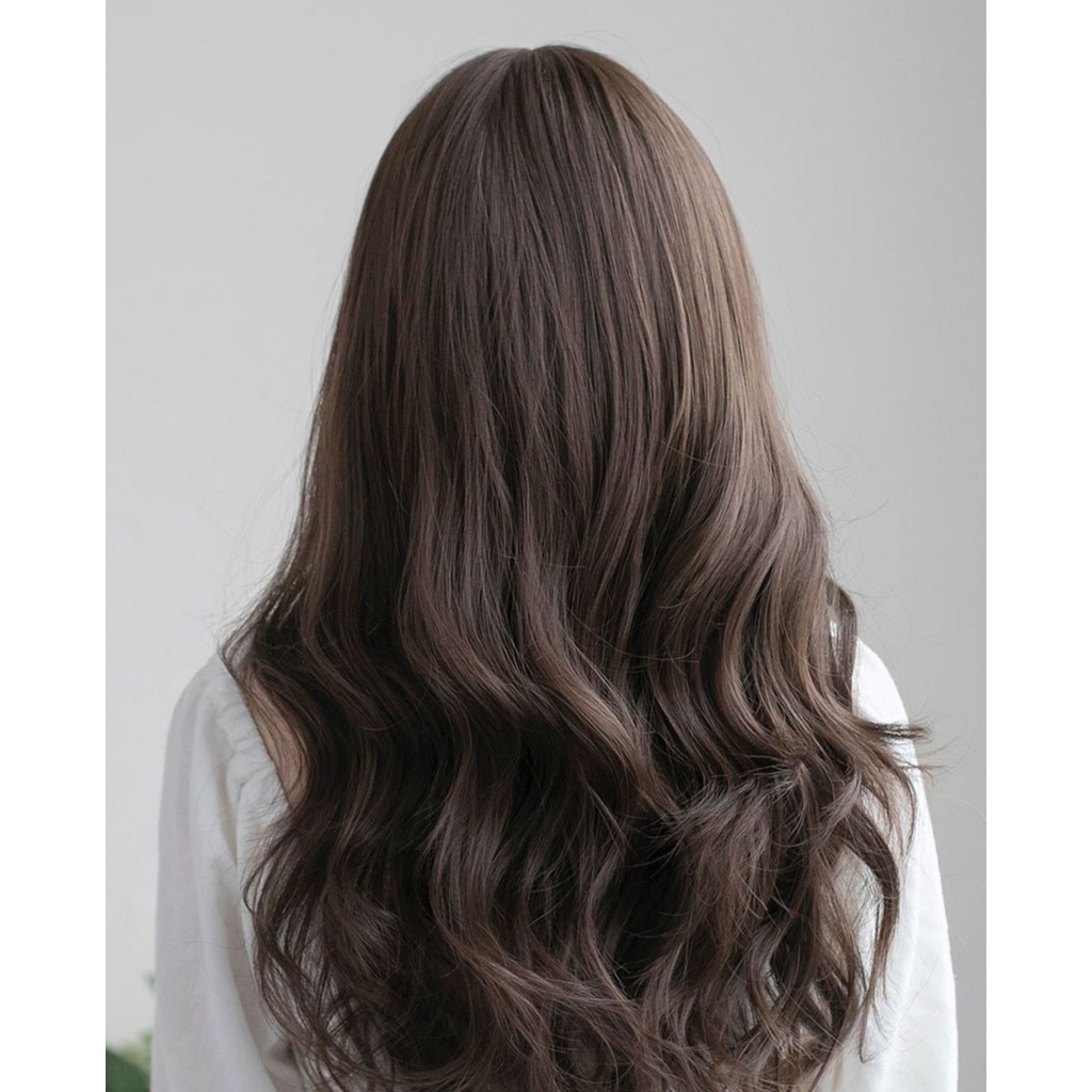 Tóc giả nguyên đầu xoăn dài có mái 50cm phong cách Hàn Quốc 8243
