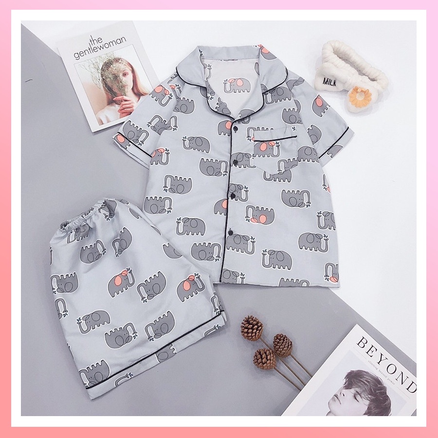 Đồ bộ nữ pijama mặc nhà, bộ ngủ cộc tay vải kate thái thô mềm mùa hè kèm ảnh+ video thật HE07