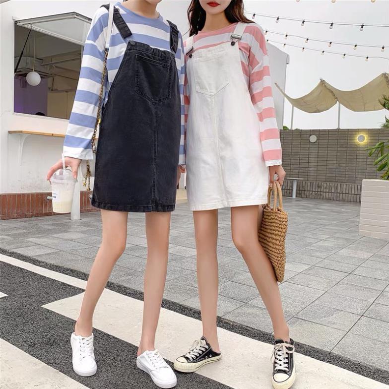 Váy Yếm Jean Dáng Rộng Hai Dây Cao Cấp Cho Nữ TDSHOP, Váy Jeans Bò Dạng Yếm Hai Túi Trước Phong Cách Hàn Quốc