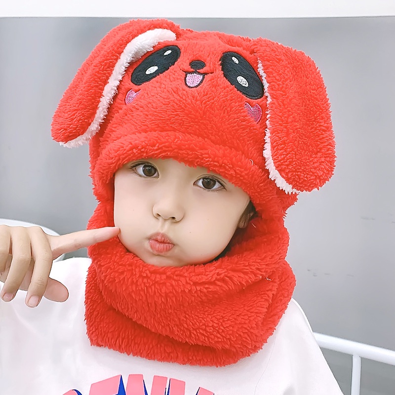 Mũ lông cừu kèm khăn hình thú mềm mịn siêu ấm cho bé