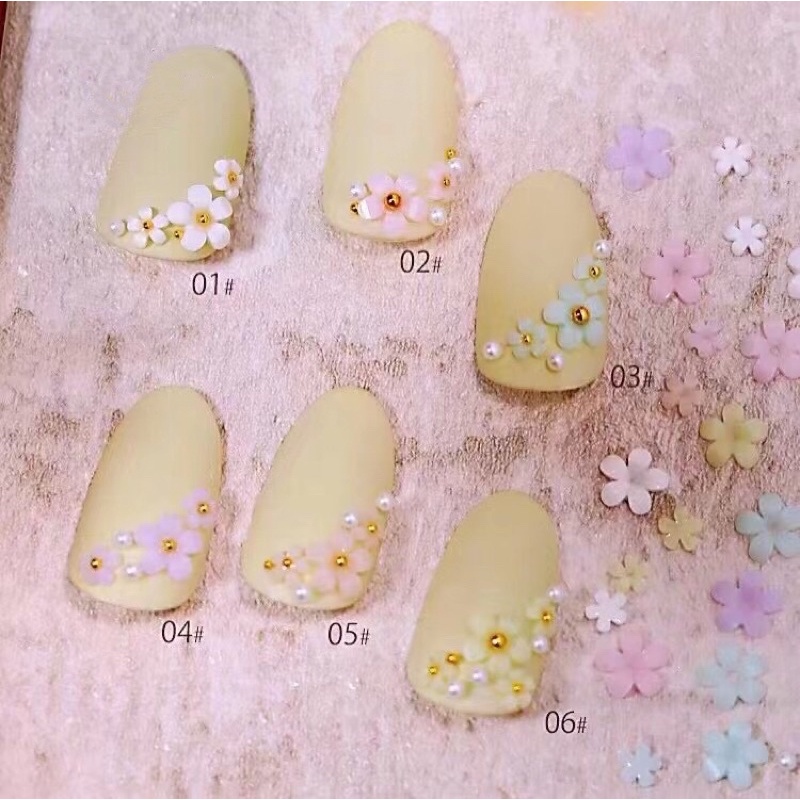 phụ kiện hoa nhí dạ quảng 6 màu mix bi trang trí nail