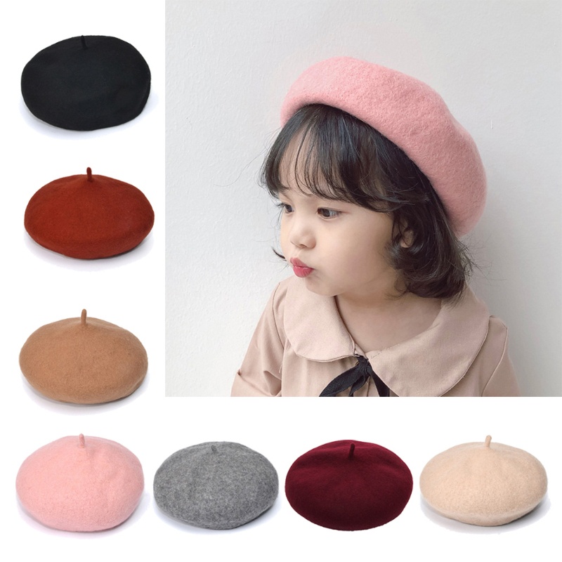 Mũ nồi beret màu trơn phong cách cổ điển cho bé gái