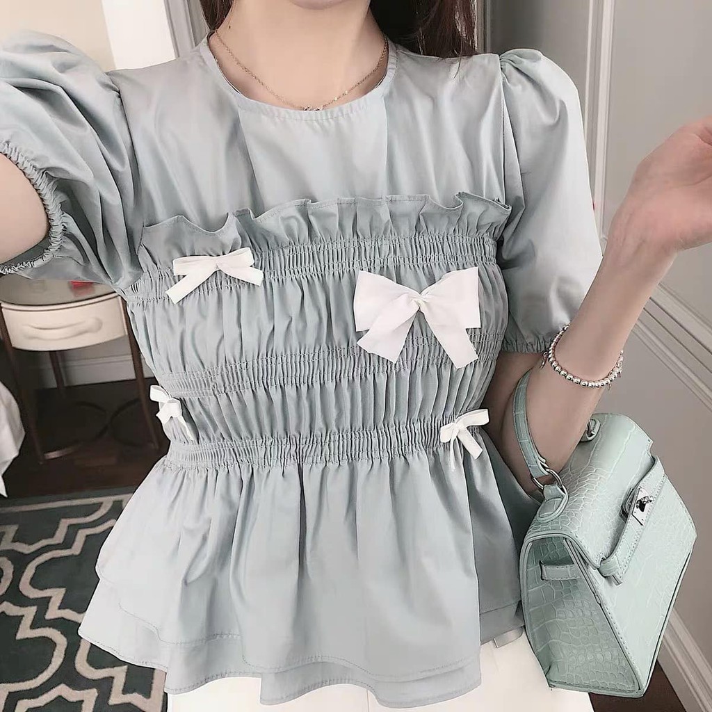 Áo sơ mi  nữ chun nơ tiểu thư