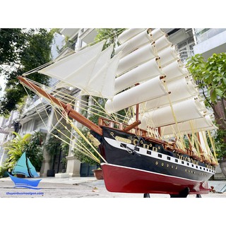 Thuyền gỗ phong thủy France 2 Painted dài 104cm gỗ tự nhiên, mô hình thuyền buồm trang trí cao cấp