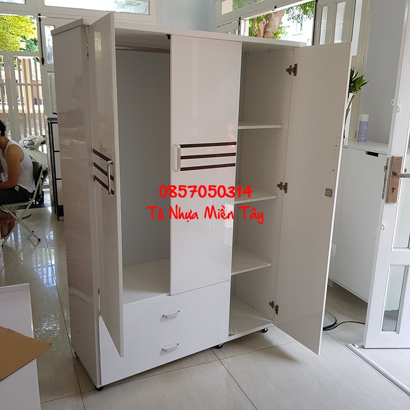 Tủ nhựa 3 cánh 2 ngăn kéo ngang 1m24 cao 1m85 ,nội thất phòng ngủ