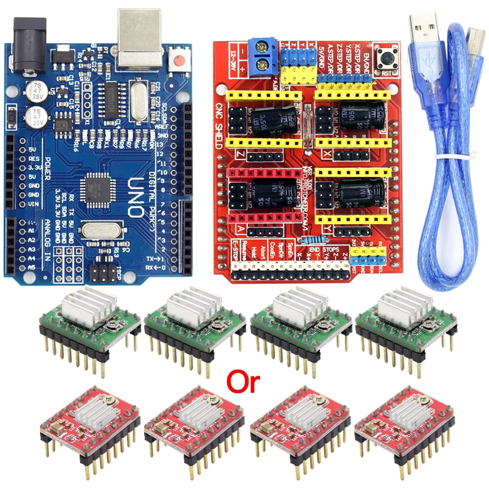 Bảng Mạch Mở Rộng Cnc V3.0+Uno R3 Usb Cho Arduino+4 Mạch Điều Khiển Động Cơ Bước A4988