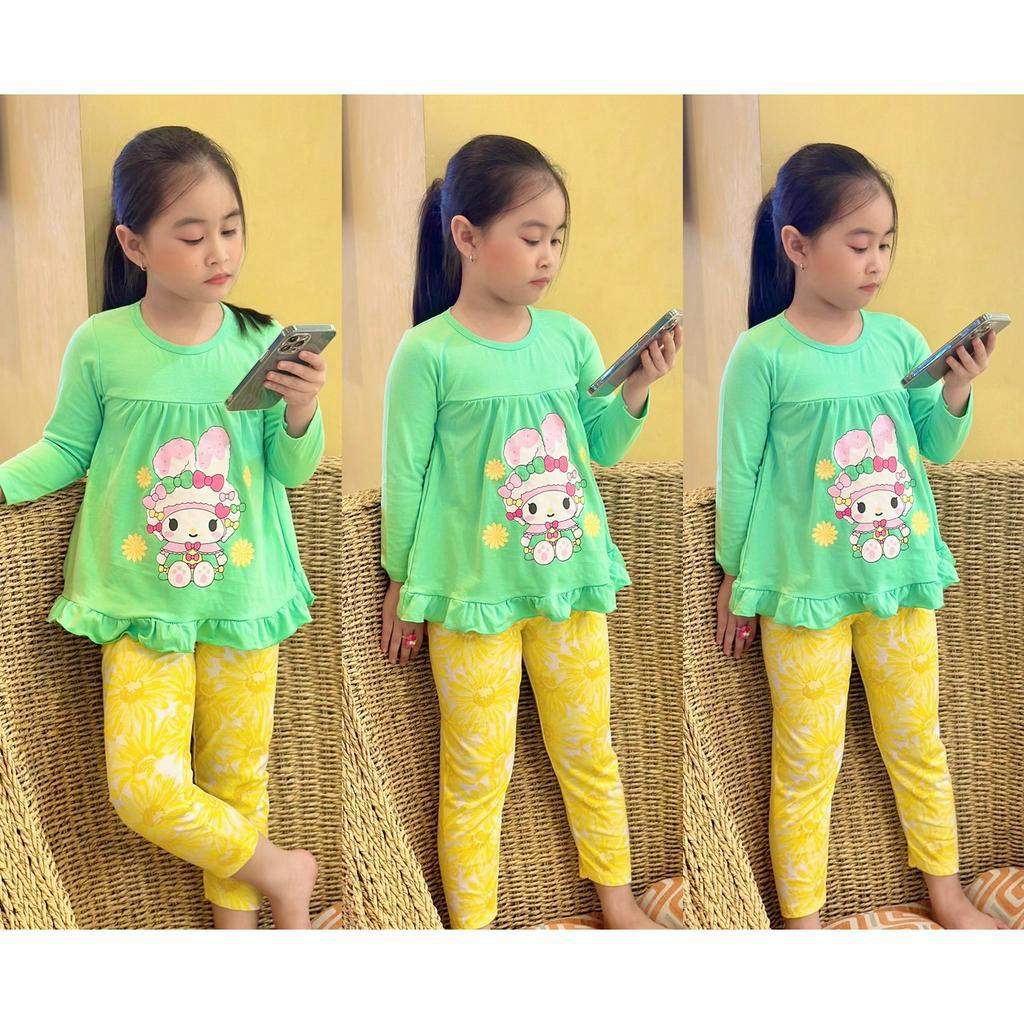 Đồ bộ bé gái, Bộ ngủ dài tay cho bé gái từ 8-25kg chất cotton hàng xuất mềm mịn mát
