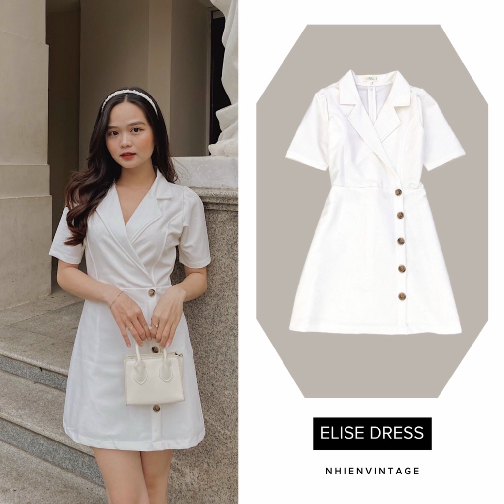 Đầm cổ vest nút gỗ Nhienvintage AD507