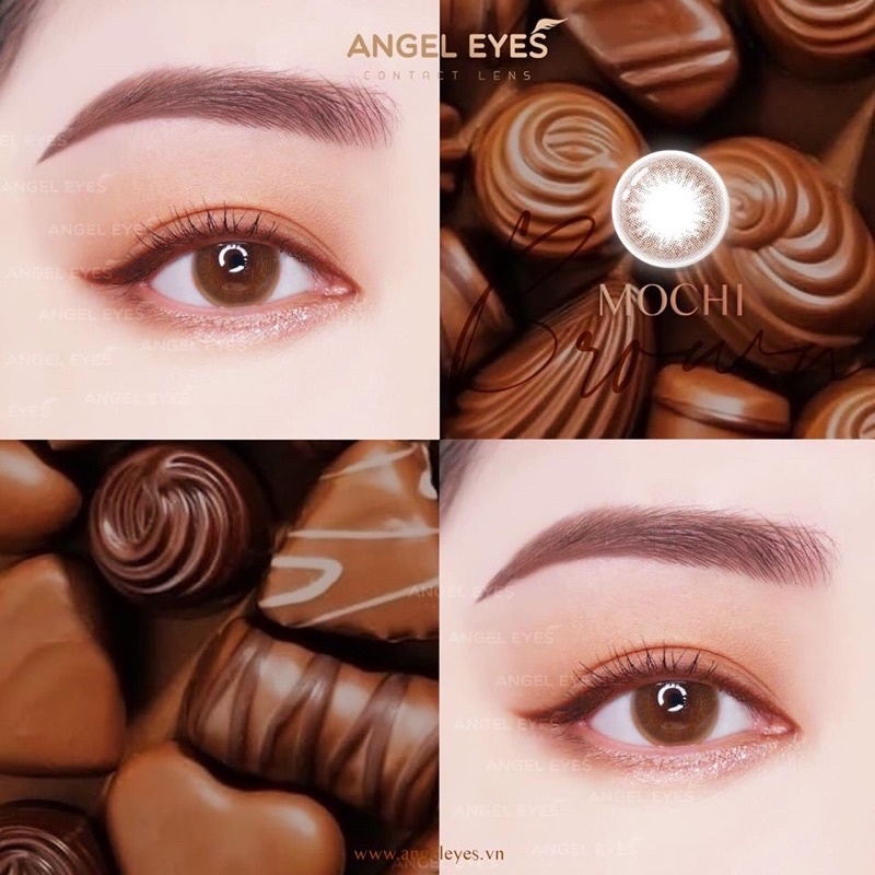 KÍNH ÁP TRÒNG MÀU NÂU TỰ NHIÊN - MOCHI BROWN - LENS NÂU TỰ NHIÊN THƯƠNG HIỆU ANGEL EYES ĐỘ GIÃN ÁP TRÒNG CÓ ĐỘ CẬN 0 - 8