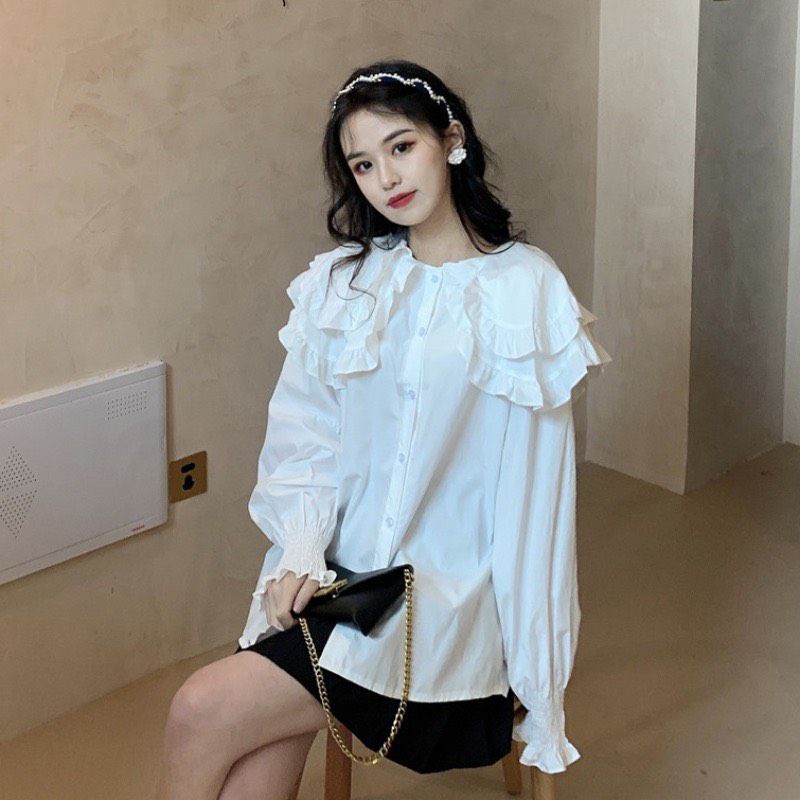ÁO SƠ MI TIỂU THƯ TAY NHÚNG BÈO CB1