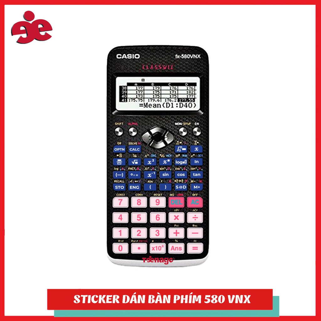 Sticker decal bàn phím máy tính  Casio fx 580vn x, Vinacal 570esplus 2 CSX009