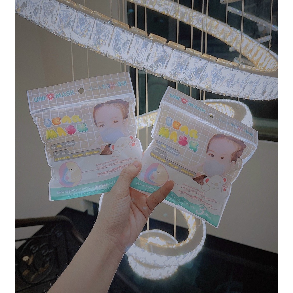 Set 3 Chiếc khẩu trang trẻ em hình Gấu 3D Uni Mask - kháng khuẩn chống bụi mịn theo tiêu chuẩn nhật bản.