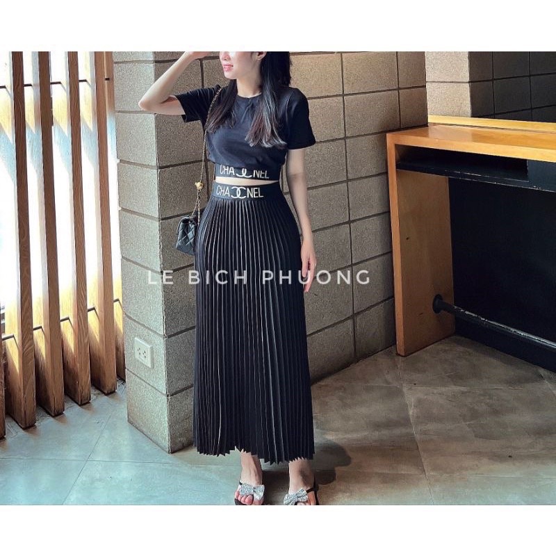 SET CHANEL MIX CHÂN VÁY XẾP LY SIÊU CHẢNH