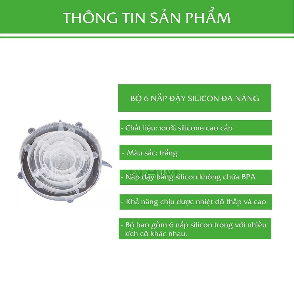 [FREESHIP❤️]Bộ 6 nắp bọc thực phẩm Silicon co dãn chịu nhiệt đậy chén bát đa năng