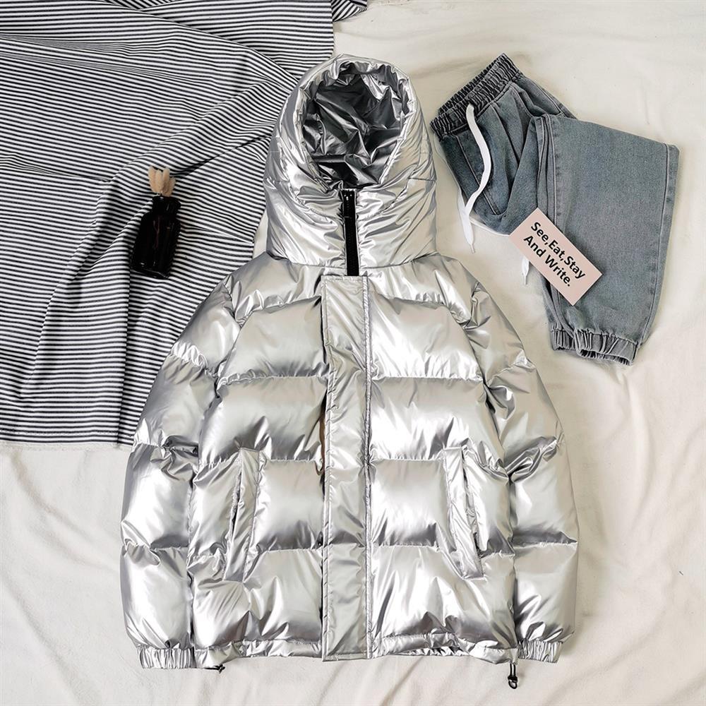 Áo Khoác Phao Có Nón Dáng Rộng Ngắn Bằng cotton Màu Sáng Phản Quang Kiểu Hàn Quốc Thời Trang Mùa Đông Cho Nam