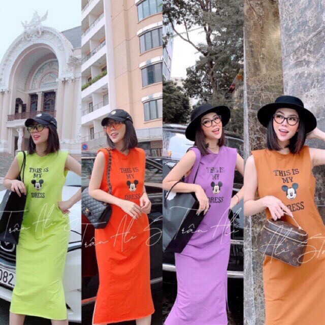 váy suông sát nách in đầu mickey 5 màu hot hit kèm ảnh thật | BigBuy360 - bigbuy360.vn