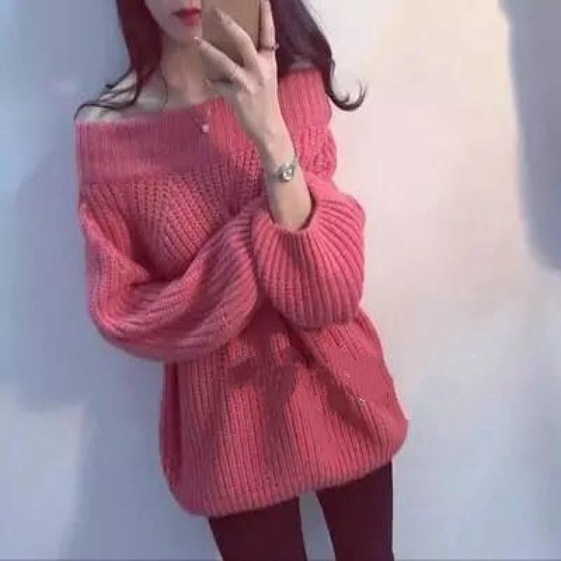 Áo Sweater Tay Dài Dáng Rộng Hở Vai Quyến Rũ Cho Nữ