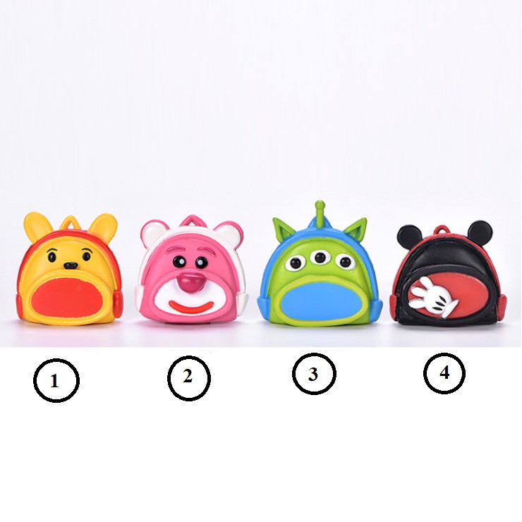 Mô hình balo đi học của em bé với hình nhân vật cartoon ngộ nghĩnh dùng trang trí tiểu cảnh, móc chìa khóa, DIY
