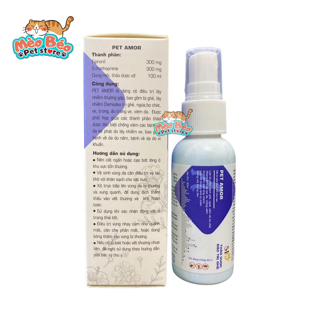 Xịt thảo dược PET AMOR - ghẻ ngứa,demodex, viêm da chó mèo - 50ml
