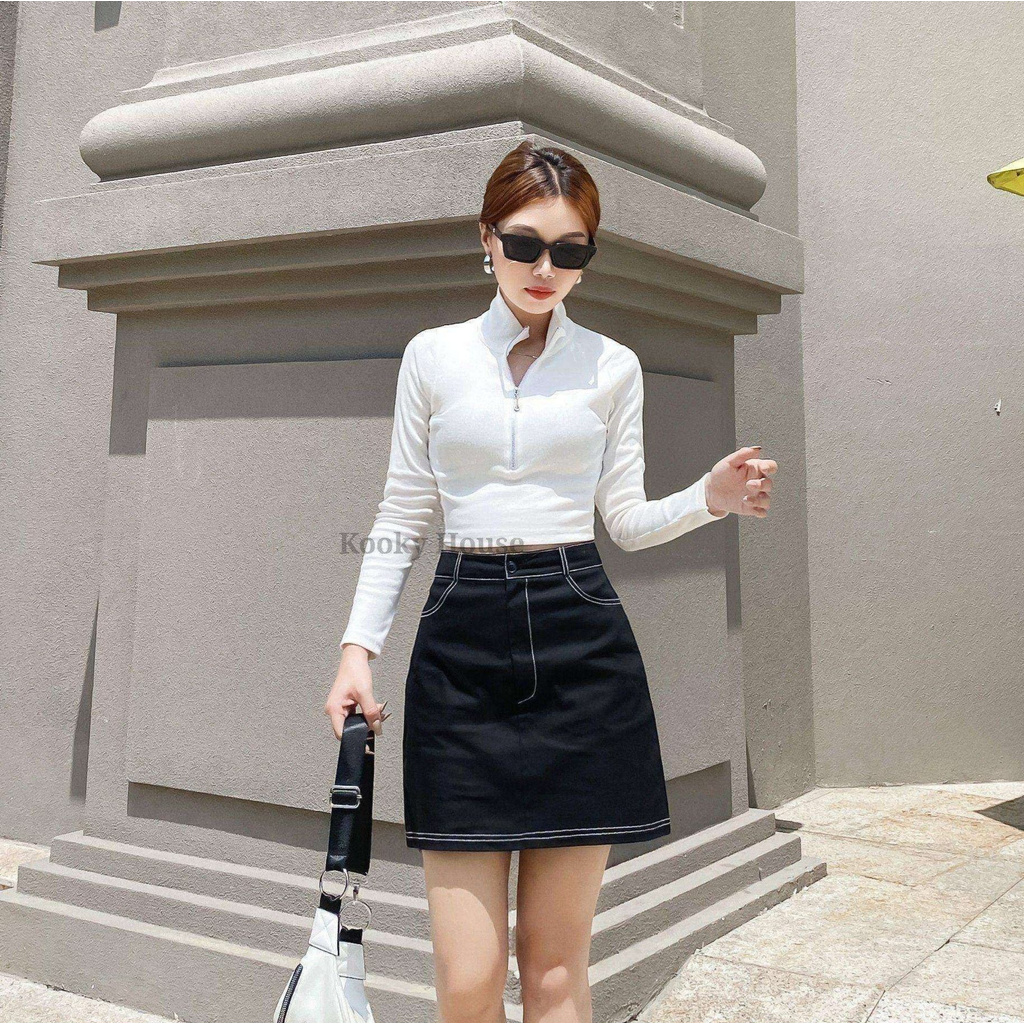KOOKY HOUSE - ANNIE SKIRT - Chân váy kaki chữ A phối chỉ nổi cực xinh | BigBuy360 - bigbuy360.vn