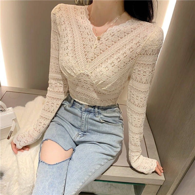 Áo Ren Lưới Tay Dài Cổ Chữ V Phong Cách Phương Tây 2020 Cho Nữ | BigBuy360 - bigbuy360.vn