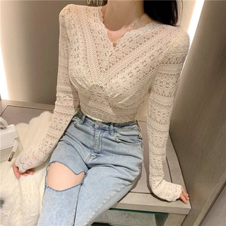 Áo Sơ Mi Mỏng Tay Dài Phối Ren Co Giãn Mẫu Mới Thời Trang Cho Nữ áo sơ mi nữ