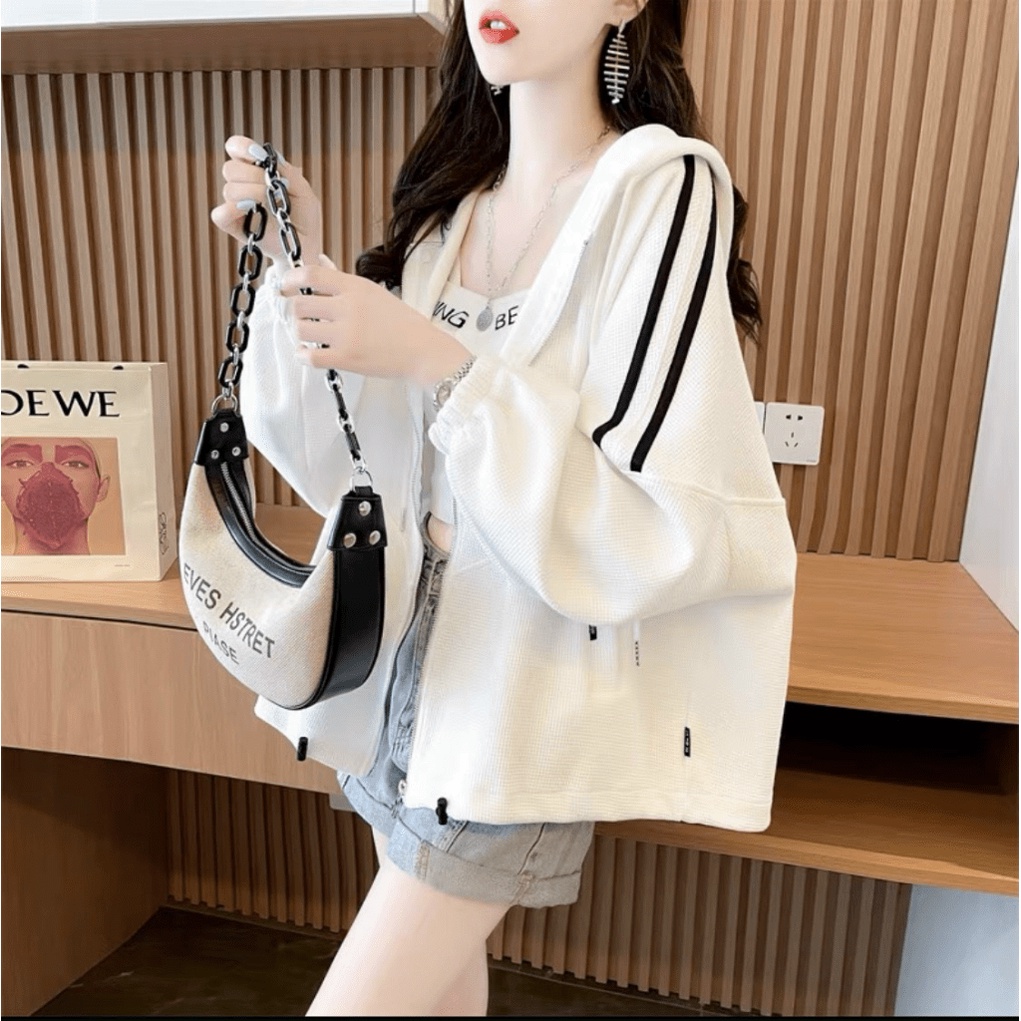 Áo Khoác Nỉ Nữ 3 Sọc Hoodie dáng rộng thể thao in Siêu Hot Ut [NewUnisex]