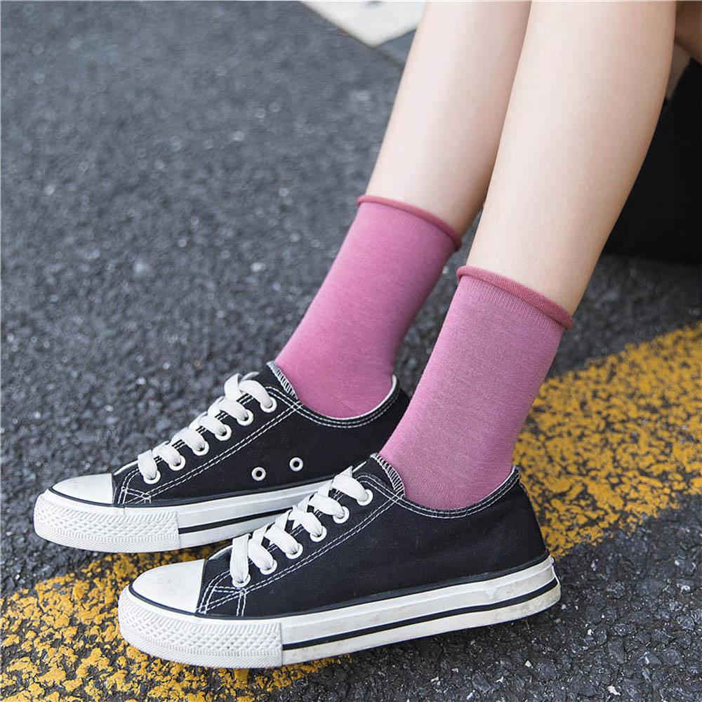 EXPEN Vớ Cotton Co Giãn Thoáng Khí Viền Cuộn Mới Hợp Thời Trang Cho Nữ