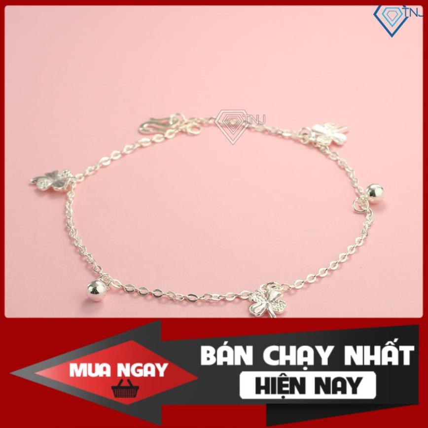 Lắc chân nữ bạc ta cao cấp, vòng chân nữ bạc ta hình cỏ 4 lá may mắn