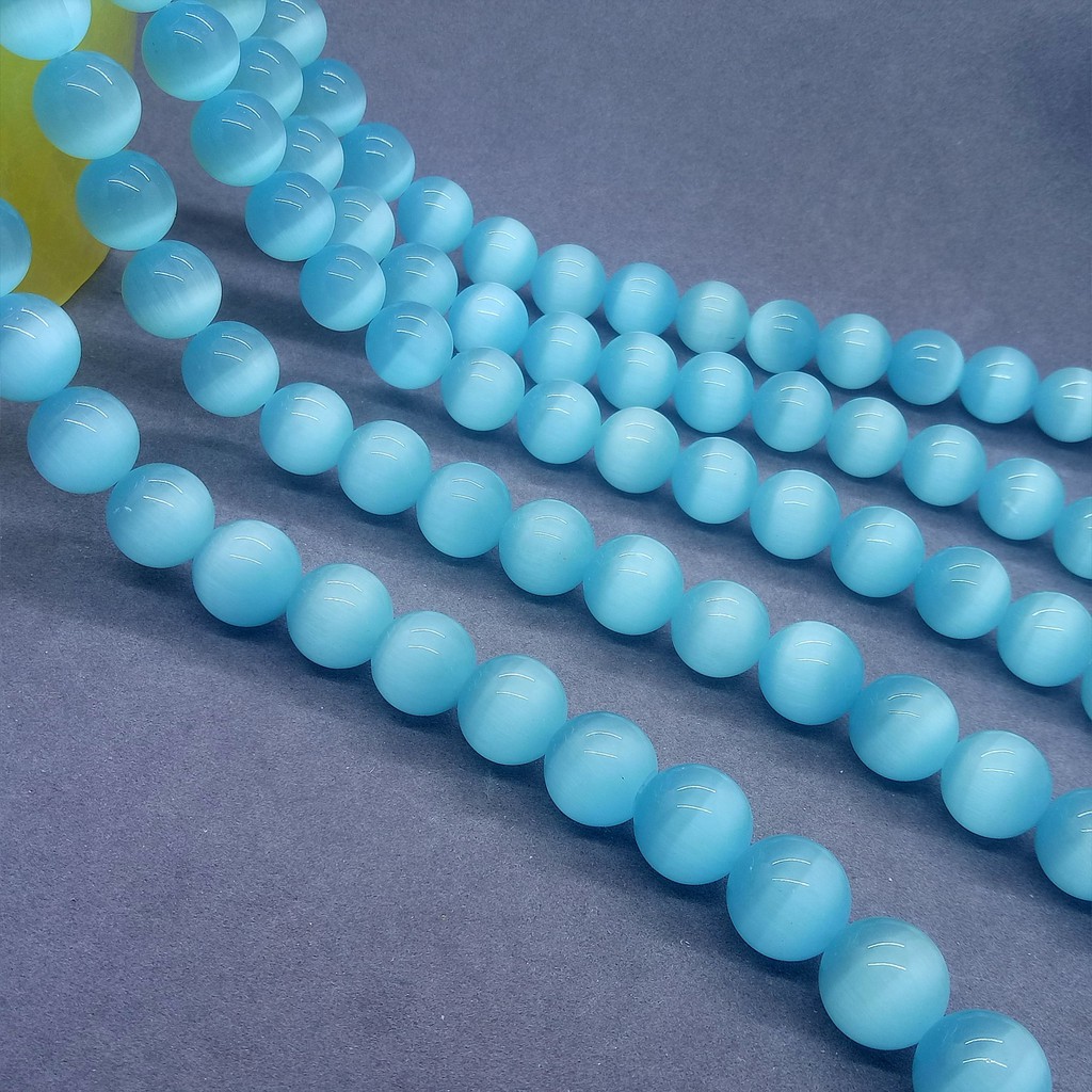 Hạt mắt mèo xanh 4-12mm Dây tự nhiên Opal lỏng lẻo DIY để làm vòng tay