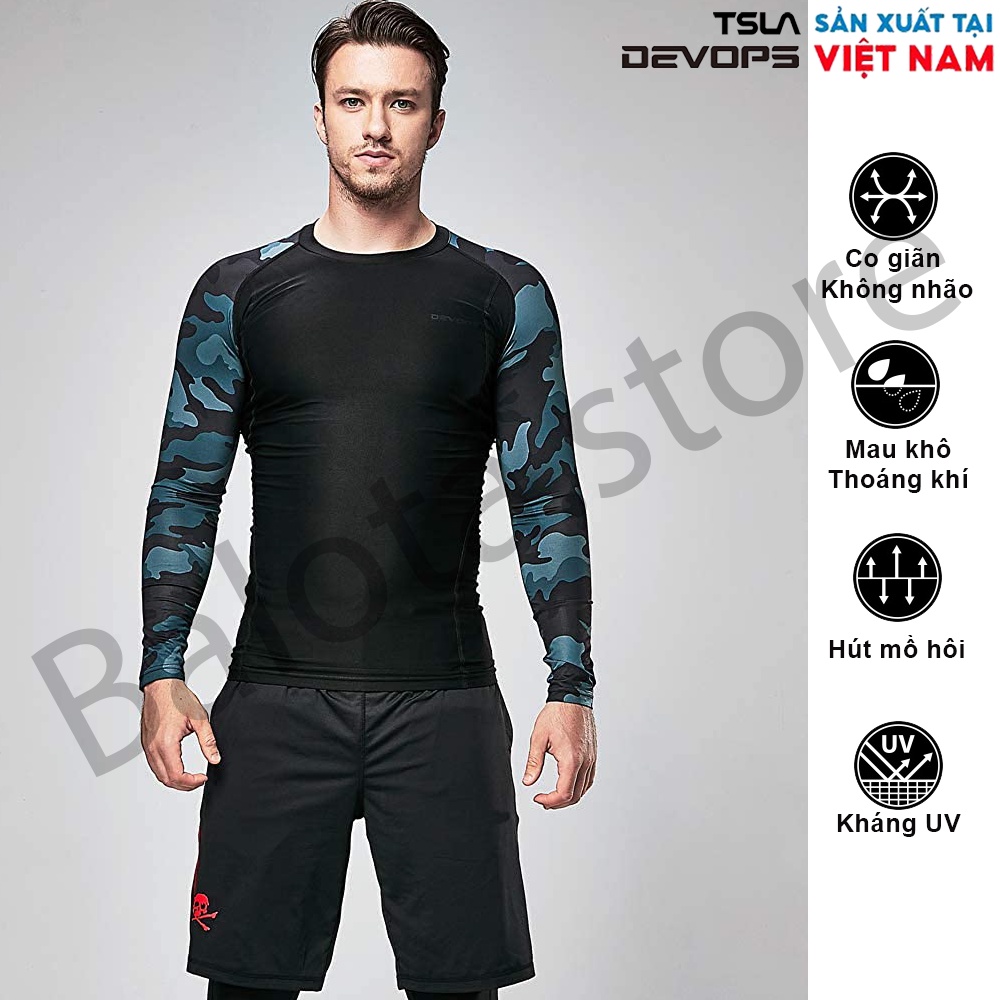 Áo thun dài tay nam Devops chất vải co giãn form ôm body lót giữ nhiệt đá bóng tập gym bơi thể thao pro combat chống UV | BigBuy360 - bigbuy360.vn
