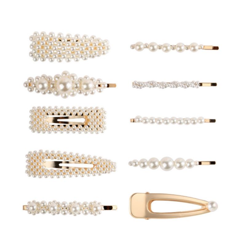 Set 10 Kẹp Tóc Đính Ngọc Trai Nhân Tạo Đơn Giản Thời Trang