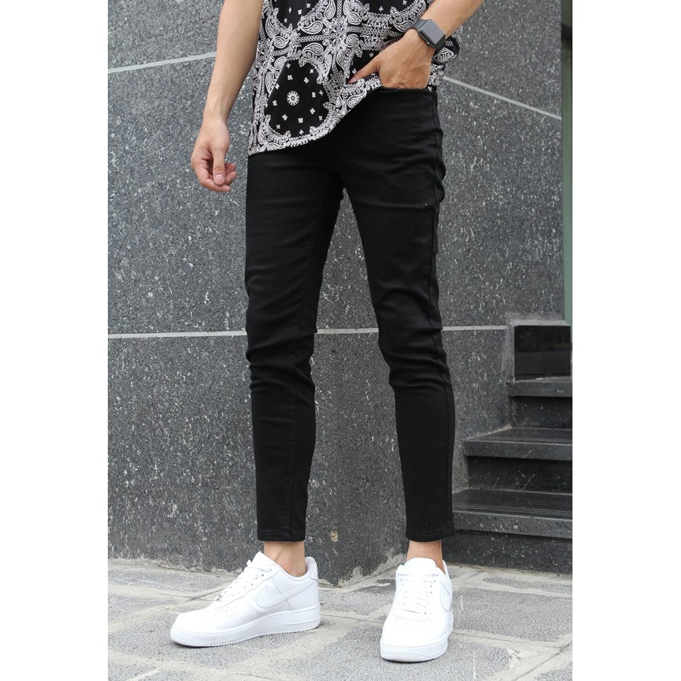 Quần Jean Đen Trơn Skinny Co Giãn Unisex Chất Dày Dặn | BigBuy360 - bigbuy360.vn