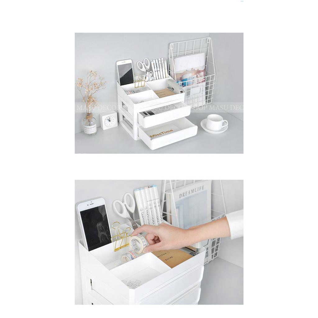 Kệ bút 2 tầng - 3 tầng màu trắng + tặng sticker decor kệ