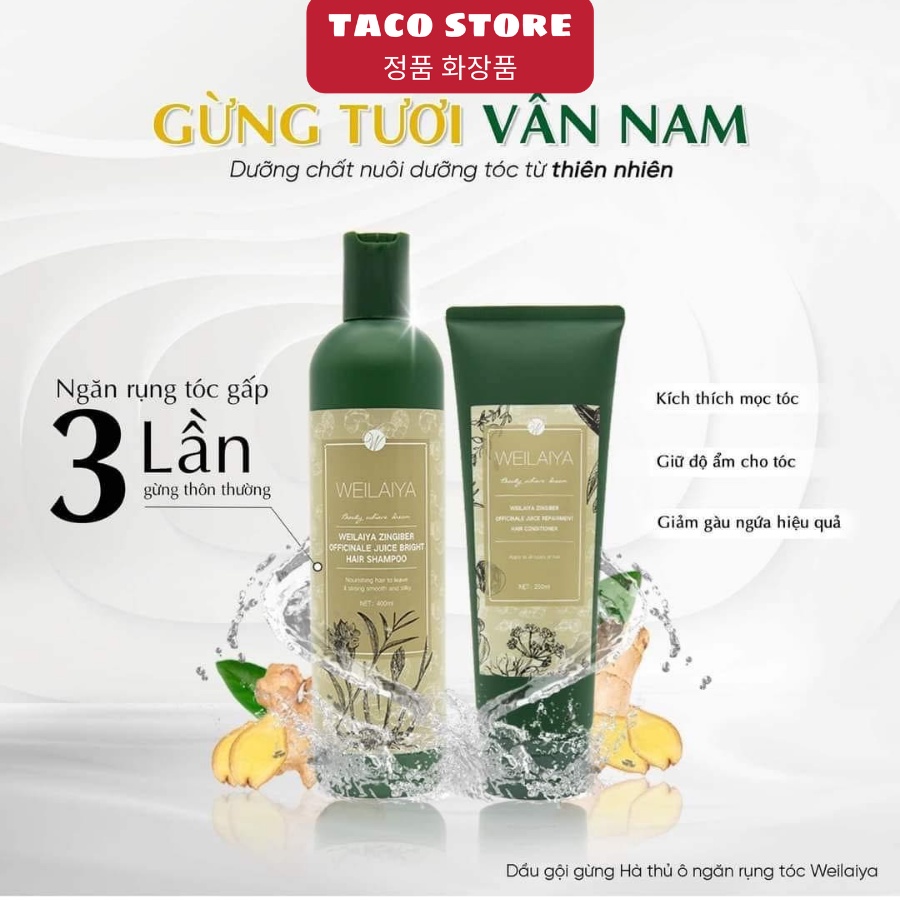 Dầu Gội Gừng Xanh Hà Thủ Ô WEILAIYA Ngăn Rụng Tóc Kích Mọc Tóc 400ml