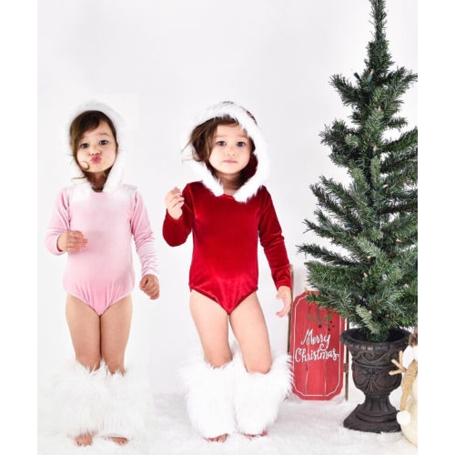 EII-Cute Velvet Baby Infant Girl Romper Hooded Jumpsuit Bodysuit Outfits Clothes Xmas