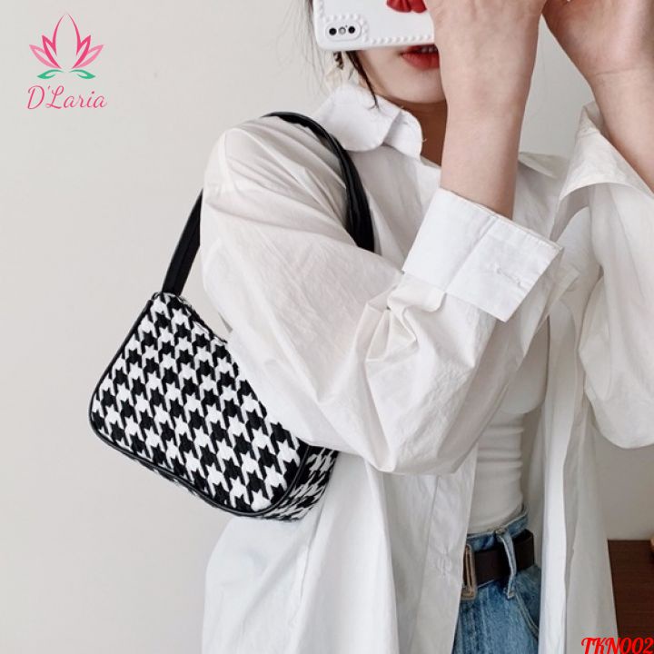 Túi xách nữ kẹp nách đeo vai họa tiết Caro thời trang Hàn Quốc TKN002