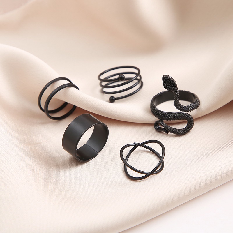 Set 7 Nhẫn Hình Rắn Đen Phong Cách Punk Cổ Điển Cho Nam Và Nữ timetunnel