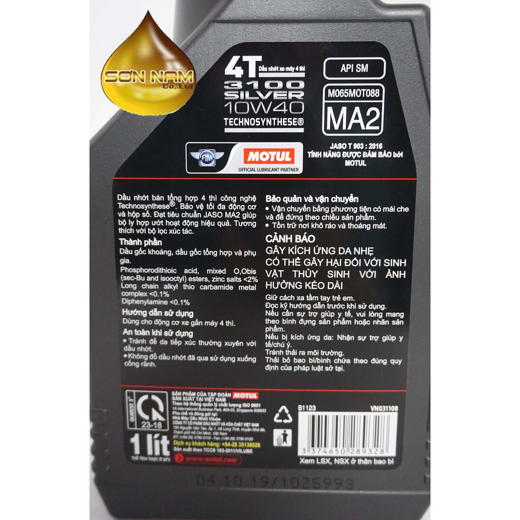 Nhớt Motul 3100 Silver 10W40 4T chuyên xe số chính hãng