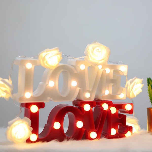 Đèn LED Hộp Hình Chữ Love Màu Pastel Dùng Pin Hoặc USB Decor Phòng Ngủ Tiệc Cưới Nhà Hàng Homestay