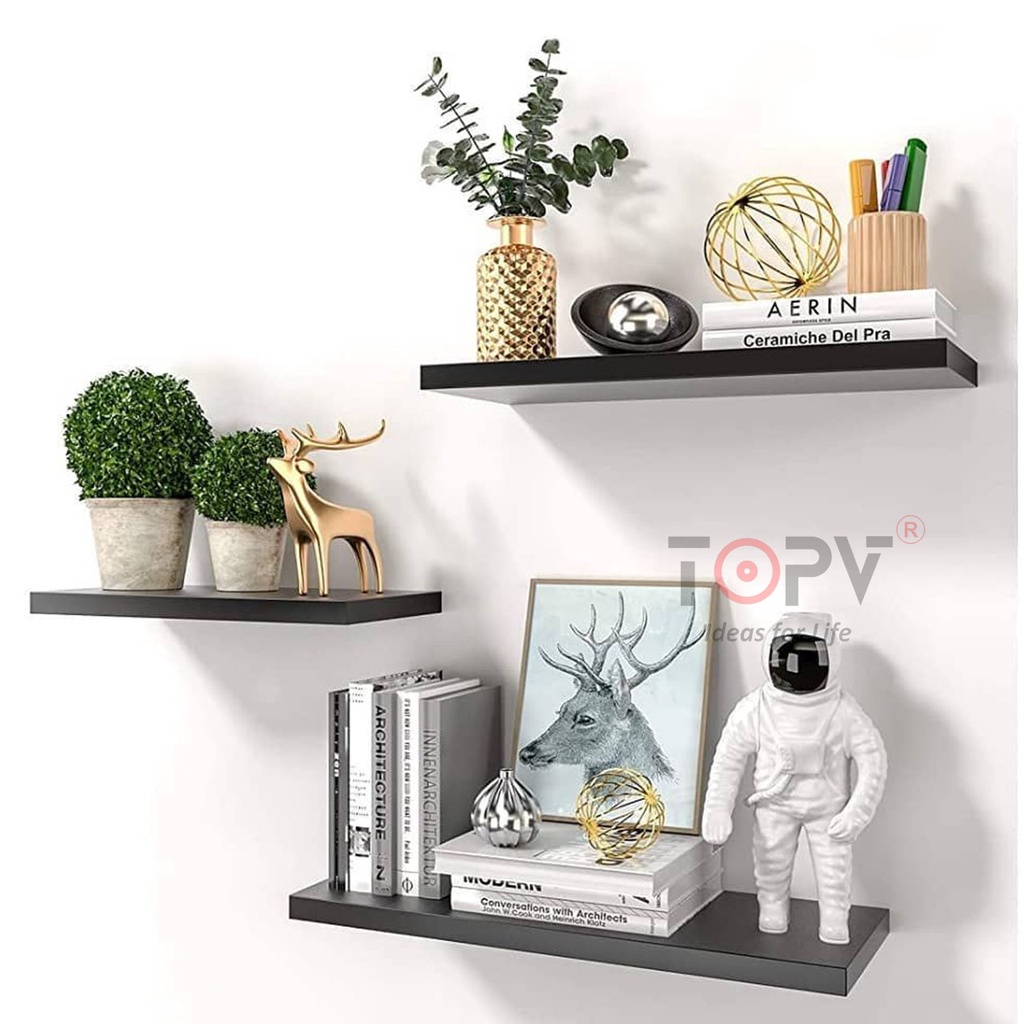 Kệ gỗ treo tường decor TopV giá trang trí thanh gỗ ngang gắn tường mini phòng khách phòng ngủ để cây cảnh Topv Official