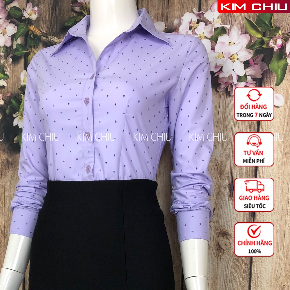 Áo Sơ Mi Nữ Công Sở Họa Tiết Cây Thông Nhí Màu Tím, Form Mai An Tay Dài Vải Kate Ý Đẹp Ít Nhăn Giãn Nhẹ. SMTD01