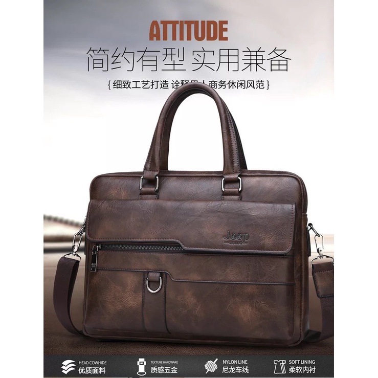 Túi xách cặp da bò công sở JEEP BULUO T20 39x28x6cmđựng laptop 14inch (Nâu đậm-Nâu sáng-Đen)  ) | BigBuy360 - bigbuy360.vn