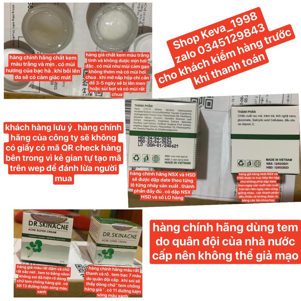 (kem màu trắng - hương bạc hà) Kem Giảm Mụn Ngừa Thâm Liền Sẹo DR.SKINACNE 15g Chính hãng | BigBuy360 - bigbuy360.vn