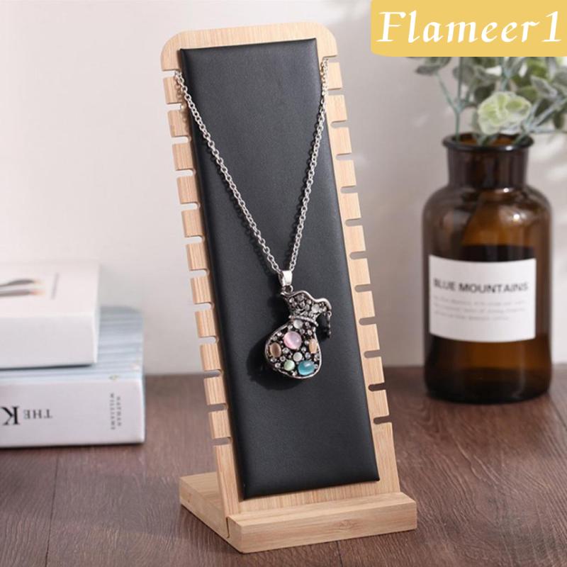 [Flameameer1] Giá Đỡ Trưng Bày Trang Sức Bằng Gỗ Tre Và Da Để Bàn Thanh Lịch